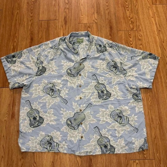 Tommy Bahama Other - Tommy Bahama Shirt 4XB 100% Silk Button Up‎ Loop Collar Guitar Hawaiian